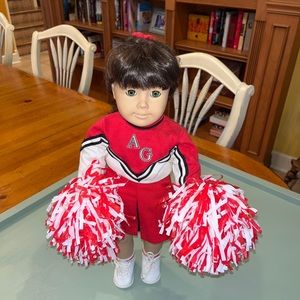 Vintage American Girl in Cheerleader Outfit with Pom Poms. Pleasant Company